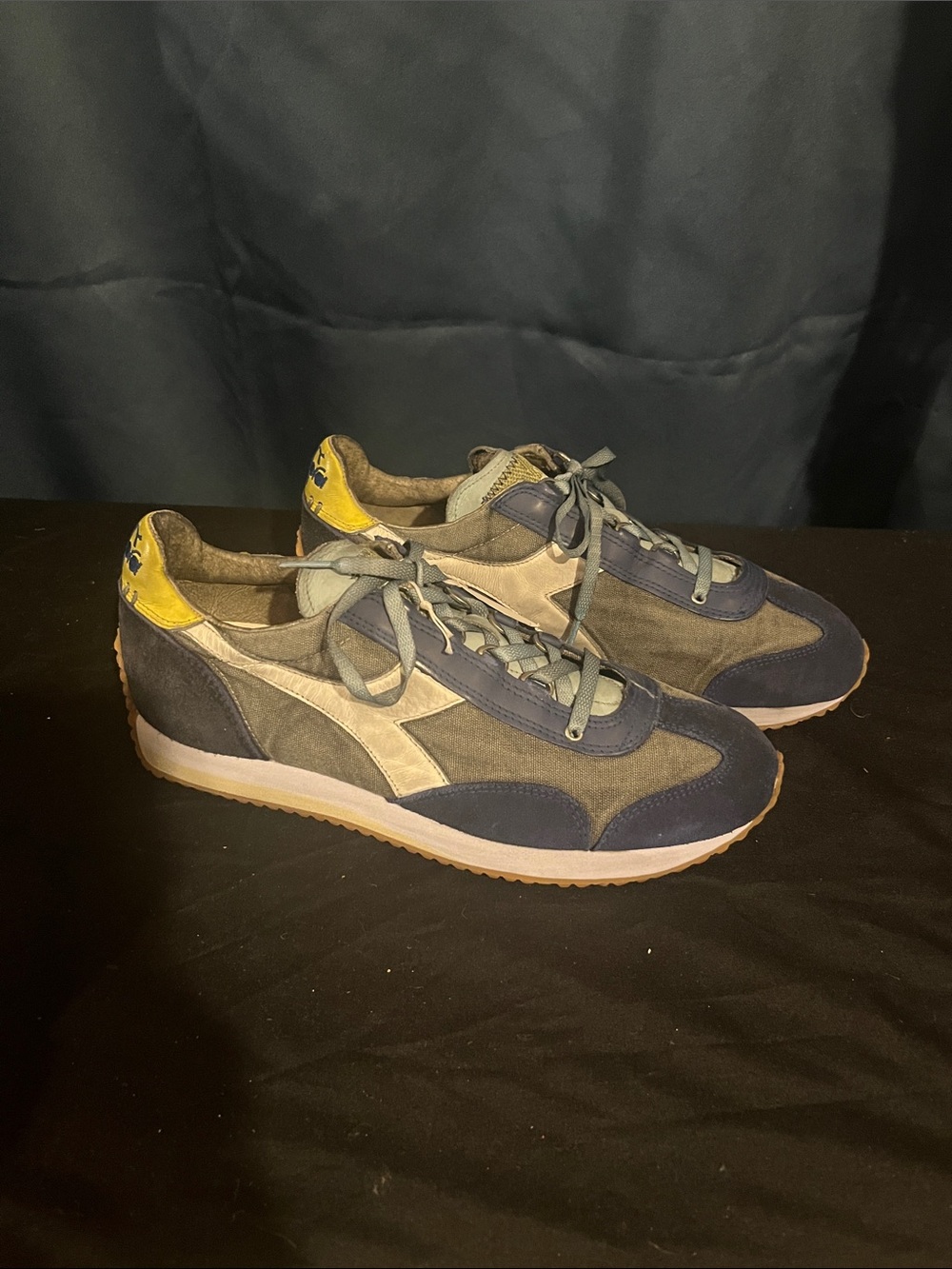 Diadora uni sex Navy, Gray and Yellow Suede Retro Sneakers